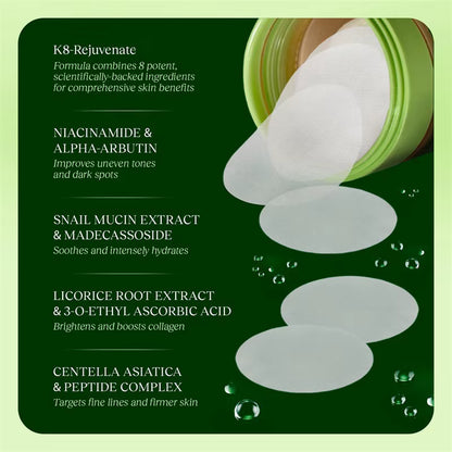 Skincare Anti-Aging, Dark Spot & Wrinkle Minimizing Toner Pads with Snail Mucin, Centella Asiatica, Niacinamide, Peptide Complex